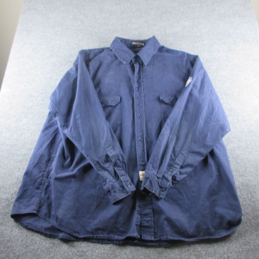 BOCOMAL FR Shirt Mens 4XL Blue Long Sleeve Button Up Flame‎ Resistant Workwear